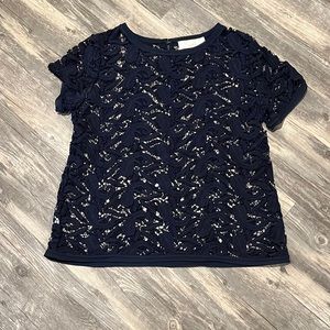 LOFT navy paisley lace top
